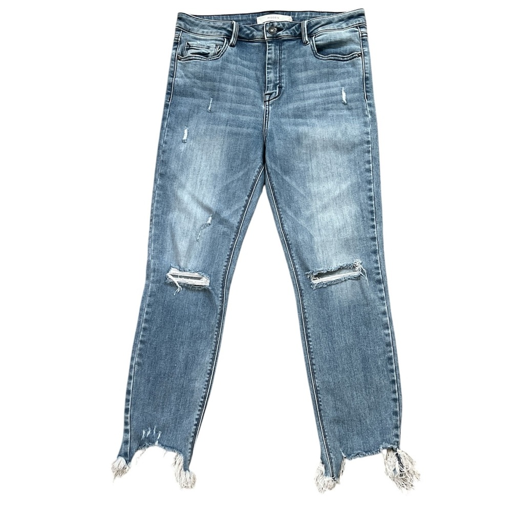 High-Rise Distressed Blue Jeans - Women